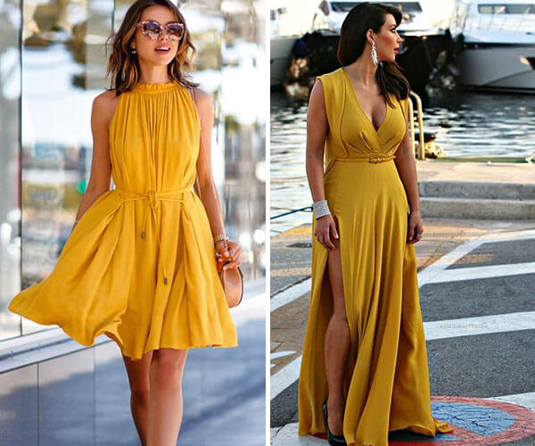 vestido amarelo ocre